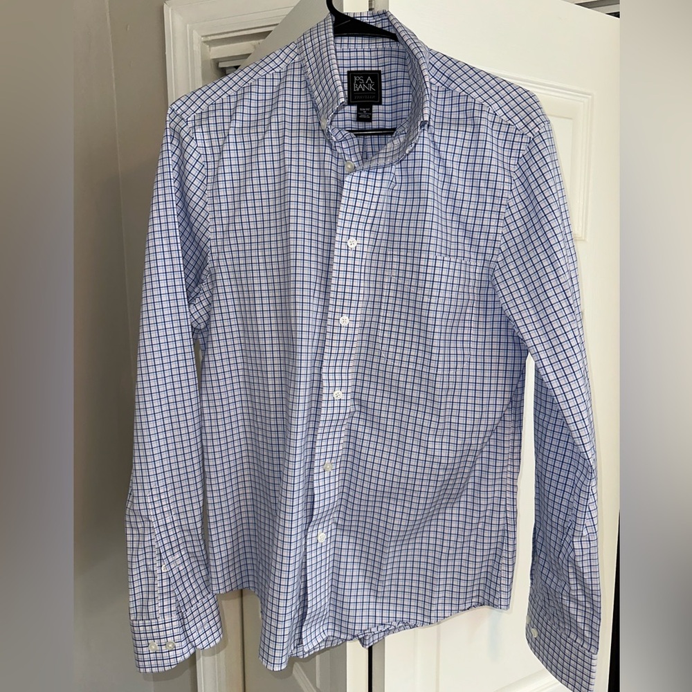 Jos. A. Bank Traveler Blue Plaid Shirt